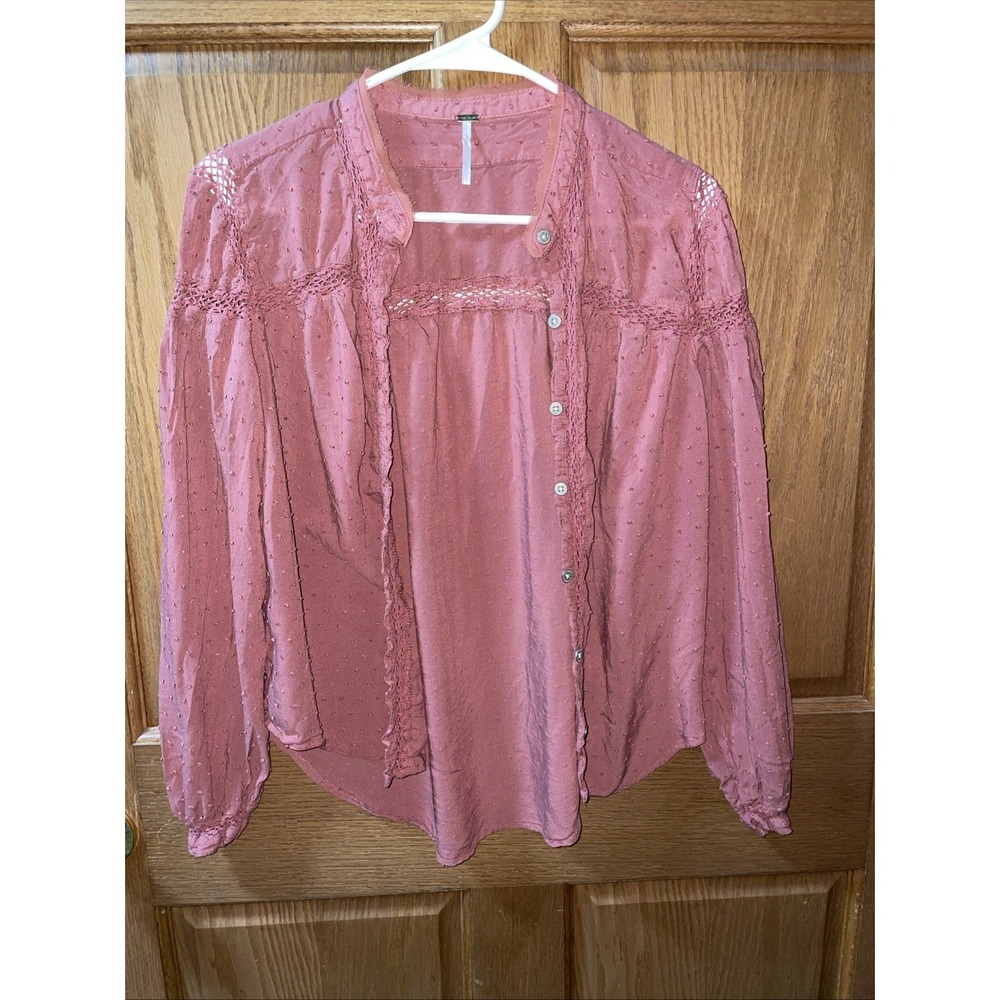 Free People Dusty Rose Color Vneck Flowy Boho Blouse Women Size Medium